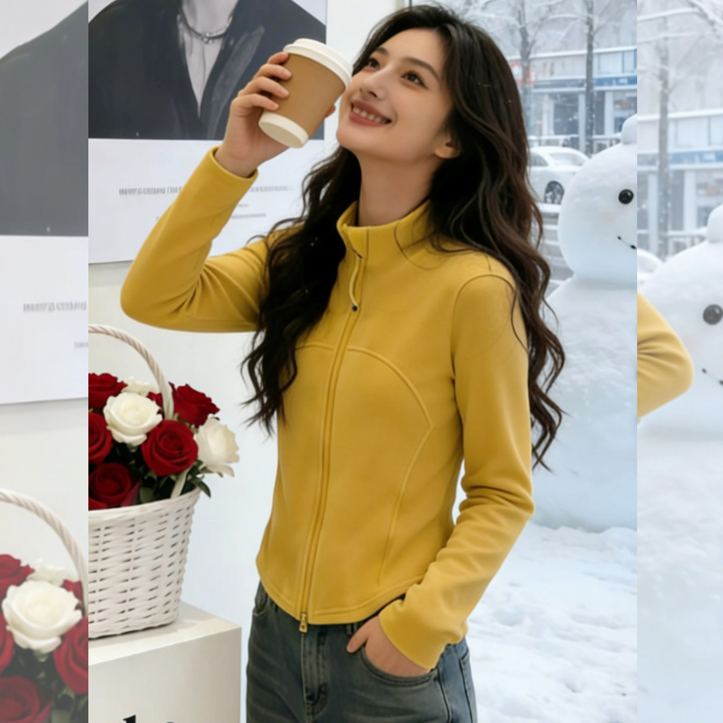 秋日摩卡~半高领拉链长袖德绒打底衫女秋冬季设计感修身内搭上衣,淘宝优惠券,粉丝福利购,淘宝优惠卷