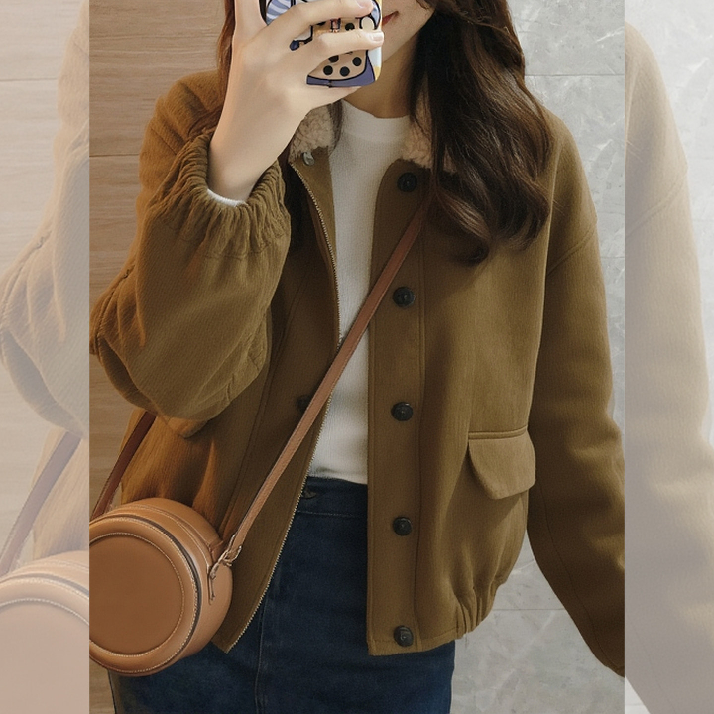 独特漂亮的初冬棕色皮毛一体小香风短款羊羔毛工装夹克外套女加厚,淘宝优惠券,粉丝福利购,淘宝优惠卷