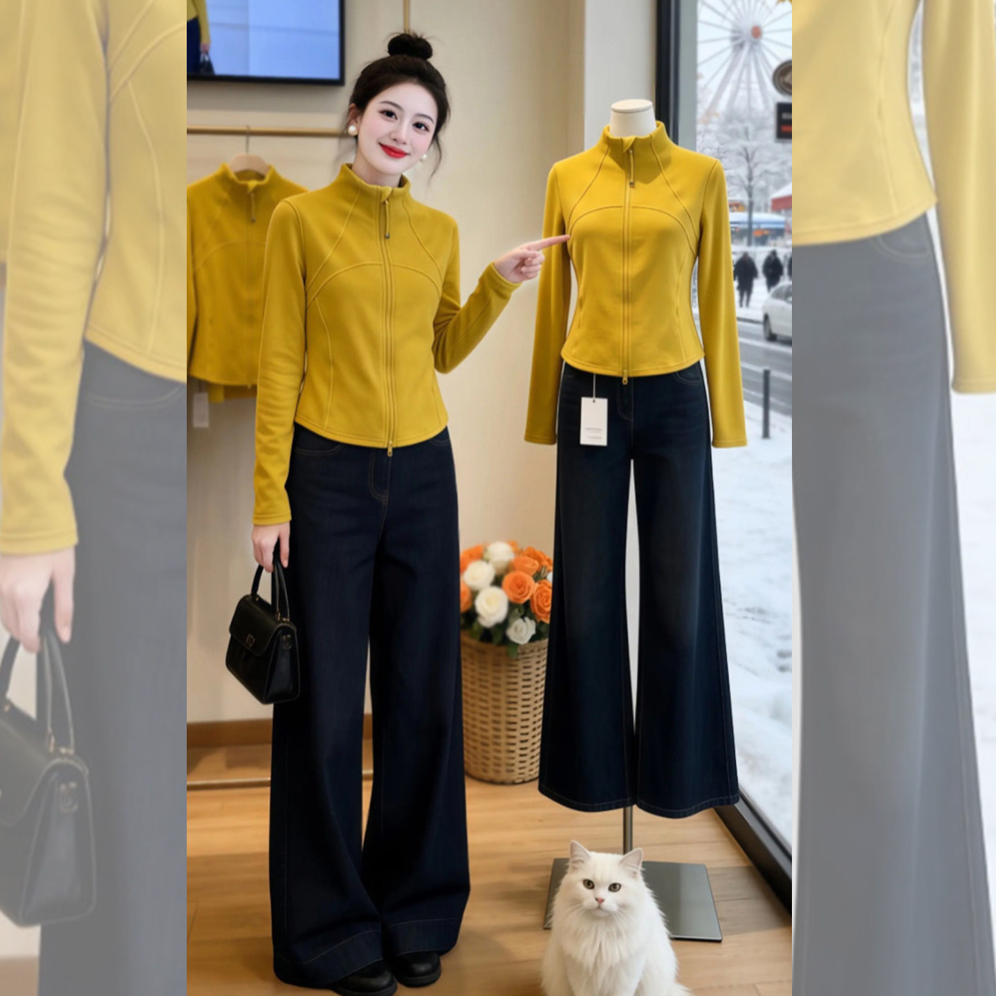 简约休闲~半高领拉链长袖上衣女秋冬修身显瘦百搭德绒内搭打底衫,淘宝优惠券,粉丝福利购,淘宝优惠卷