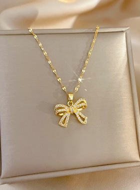 【钛钢】满钻蝴蝶轻奢气质锆石锁骨链小巧ins网红复古钛钢项链女