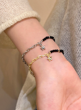 黑色串珠拼接五角星手链女ins风小众简约学生手串气质百搭手饰品