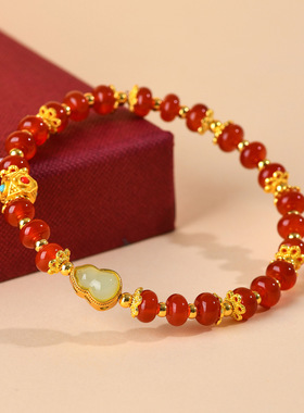 批发天然红玛瑙盘珠葫芦手链文创中国风红色本命年国潮女士新手串