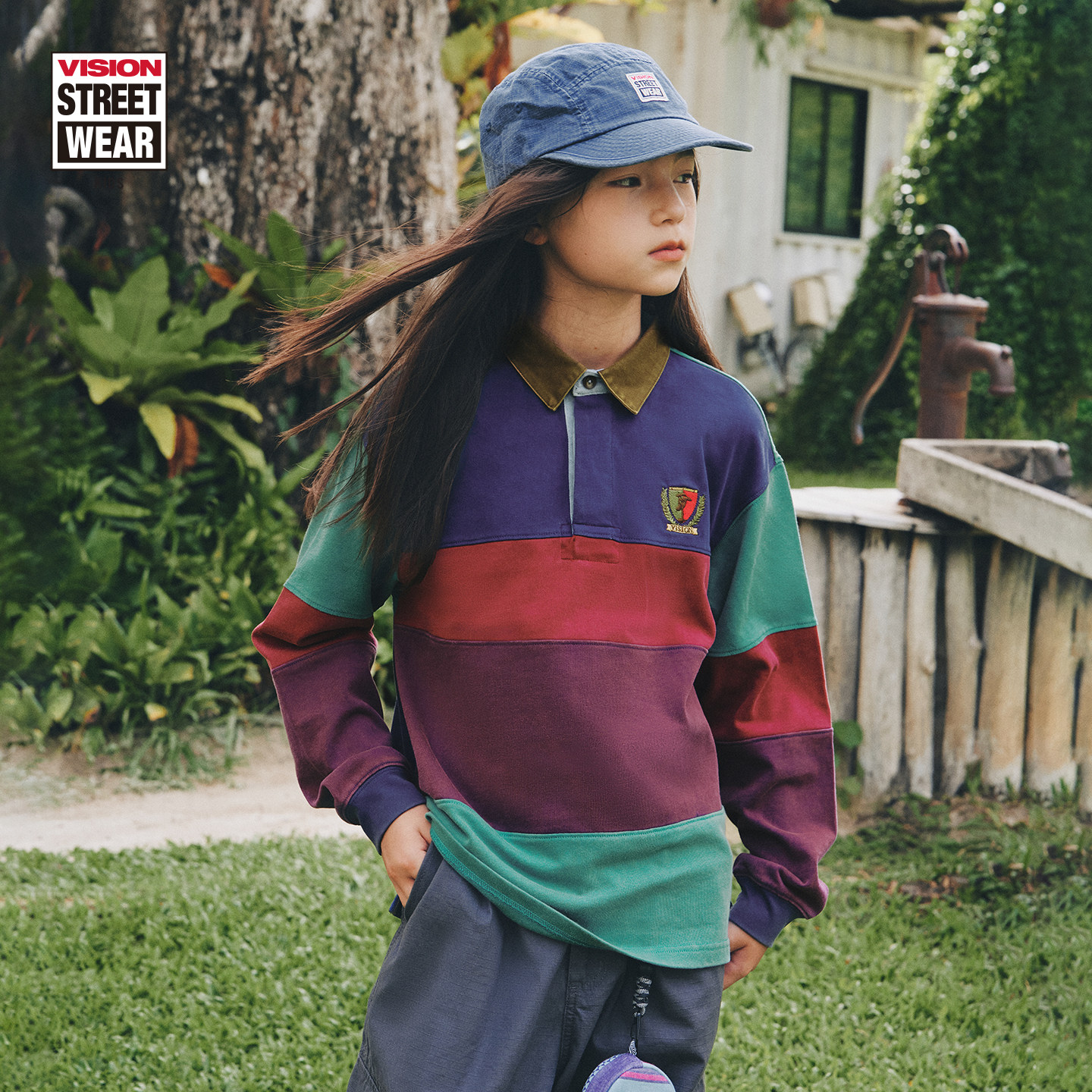 VISION童装  美式复古宽松拼色长袖POLO衫T恤男女儿童26春季新款,淘宝优惠券,粉丝福利购,淘宝优惠卷
