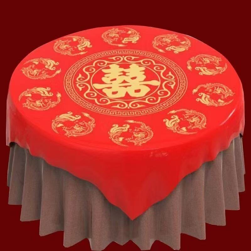 一次性桌布塑料加厚结婚喜事红色喜字酒席桌布生日寿宴印花台布