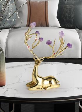 轻奢纯铜梅花鹿摆件家居客厅酒柜玄关铜鹿装饰品乔迁新居礼品