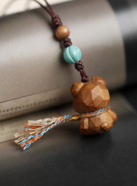 檀香木小熊手机吊坠挂件项链坠饰