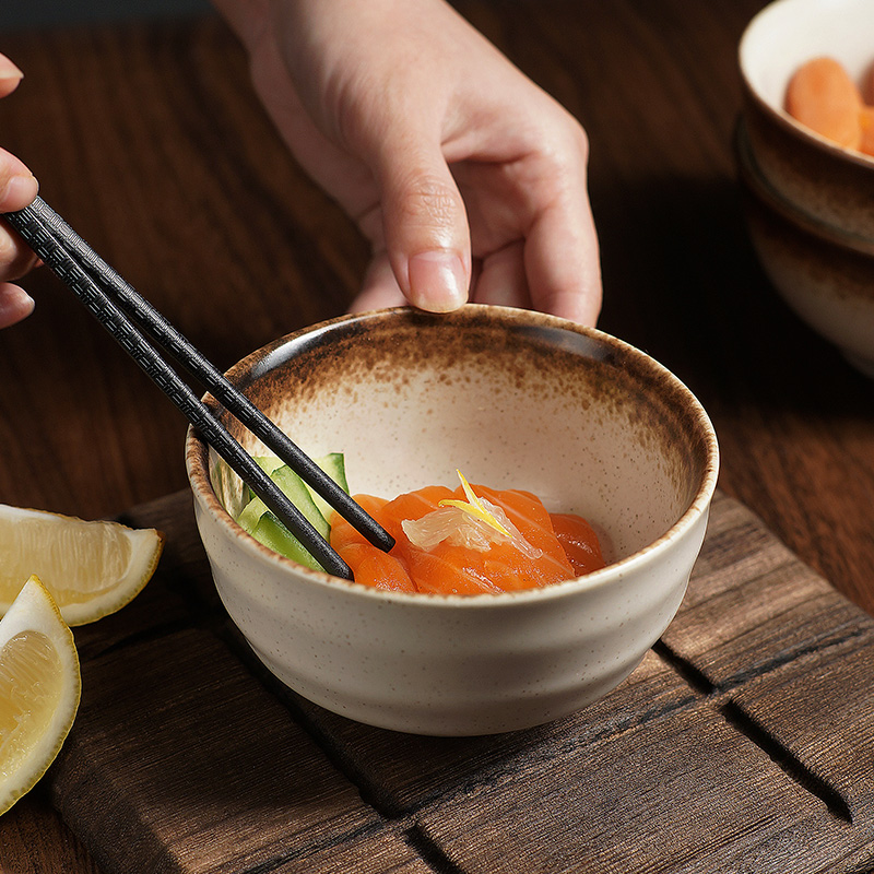 日式陶瓷4寸小碗家用瓷碗单个吃饭米饭碗小号精致复古釉下彩饭碗 - 图3