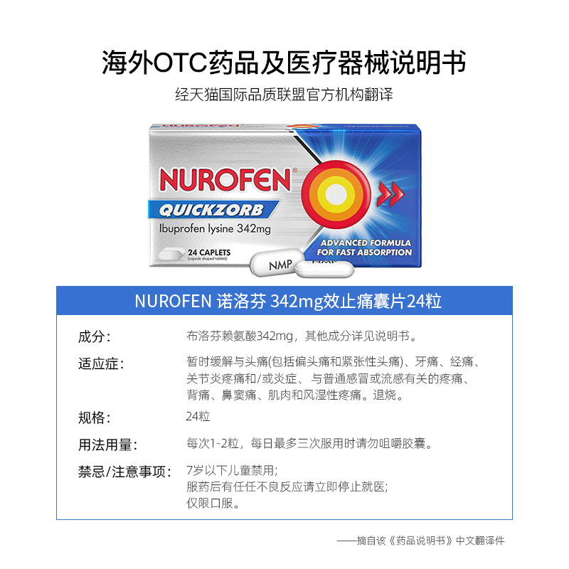 NUROFEN进口布洛芬止痛药退烧痛经头痛速效牙疼止痛片感冒药 - 图3