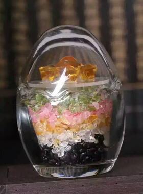 东海节高五行蛋水晶摆件五种碎石组合家居摆设电脑室摆饰创意