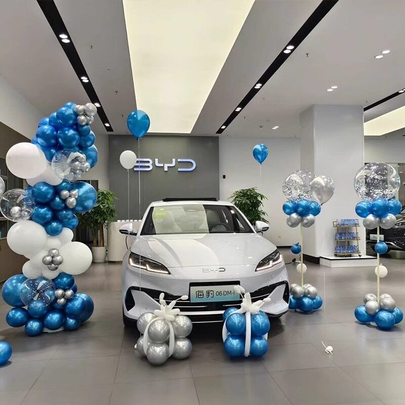 汽车4S店气球拱门布置新车交车提车仪式车展活动展厅氛围场景装饰