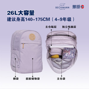 【清仓款】挪威beckmann贝克曼书包5-9年级初中学生双肩背包
