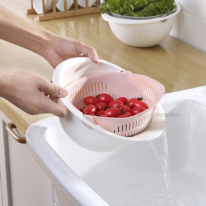 Kitchen Double Layers Drain Basket Bowl Washing Strainer Noo-图2