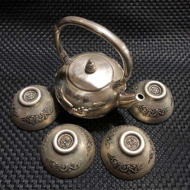 Antique miscellaneous antique old white copper silver-plated set of teacups and teapots