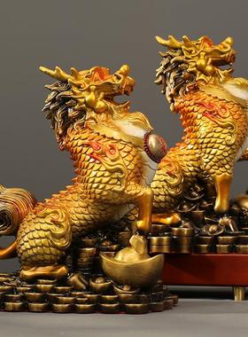 全铜招财麒麟摆件工艺品成对祥瑞麒麟客厅玄关摆放办公室桌面装饰