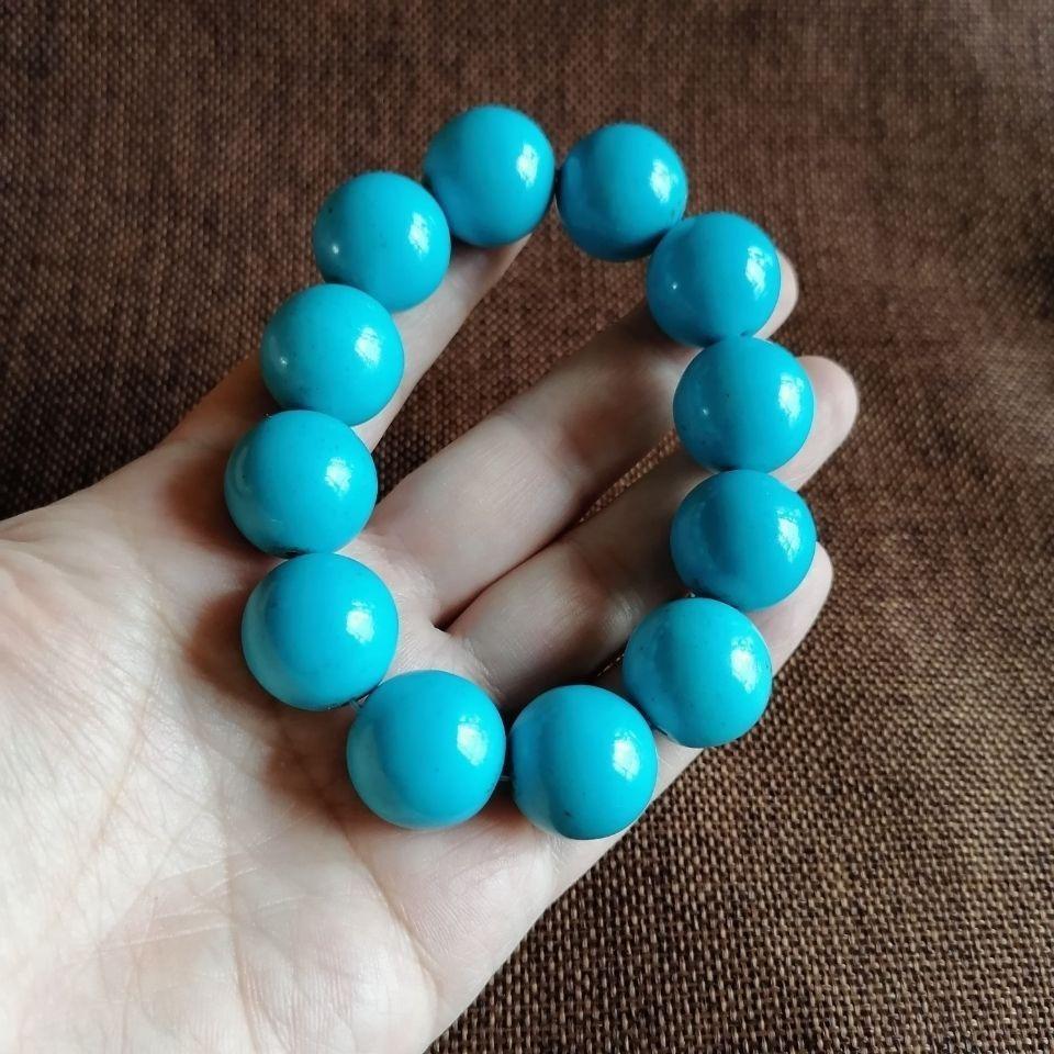 新款圆珠绿松石手串原矿手链松石佛珠男士时尚饰品配饰手串2.0CM - 图3