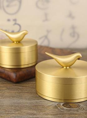 小鸟烟灰缸工艺摆件黄铜烟灰缸家用车载带盖防飞灰烟灰缸