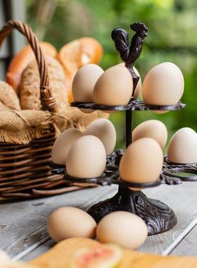 美式乡村装饰铸铁双层鸡蛋架鸡蛋篮美妆蛋收纳架子收纳创意鸡蛋托