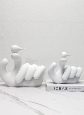 欧式简约抽象树脂指尖小鸟艺术摆件玄关客厅酒店电视柜家居装饰品