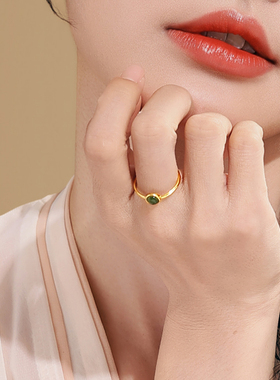 [明星同款]和田碧玉戒指S925银女小众设计尾戒轻奢高级感开口食指