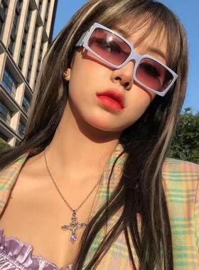 Pink diamond cross necklace women微镶西米亚风粉钻十字架项链