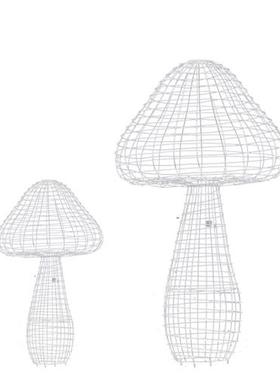 不锈钢铁艺镂空蘑菇雕塑户外园林售楼部草坪网格金属发光植物摆件