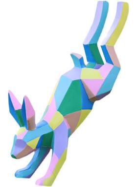 大型玻璃钢几何兔子雕塑动物灯笼兔摆件公园草坪商场售楼部装饰品