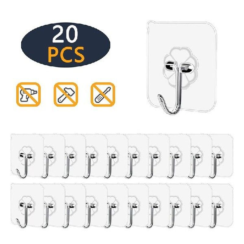 20Pcs Seamless Sticky Hooks Transparent Self Adhesive Hooks - 图0