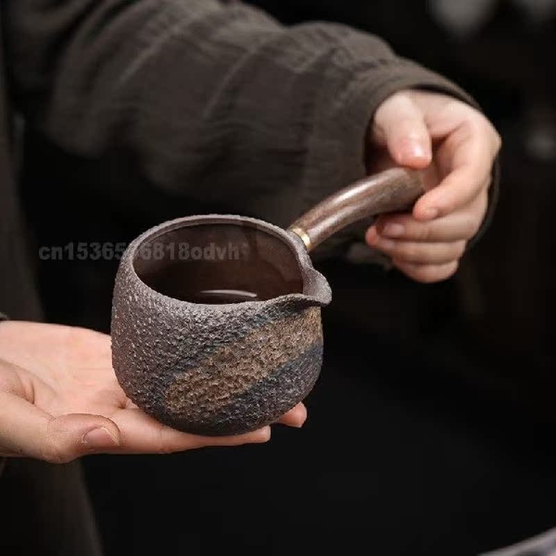 Black sandalwood side handle gongdao cup handmade rough - 图1