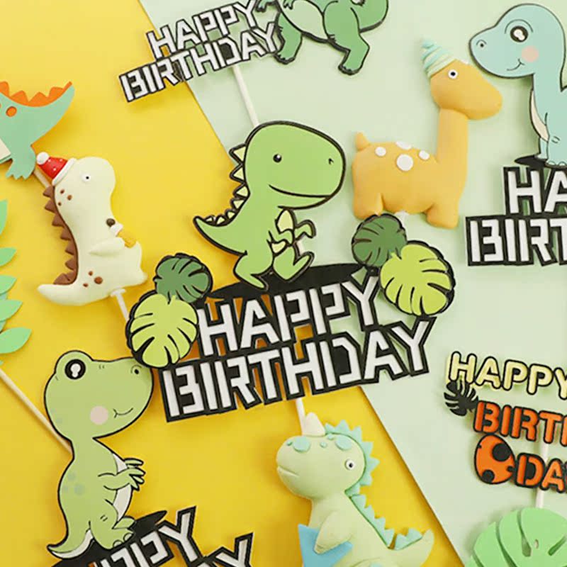 Cakelove Cute Dinosaur Cake Topper Coconut Tree Happy Birthd - 图0