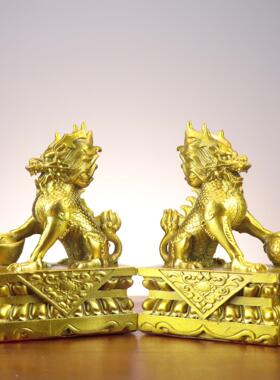 铜送宝麒麟 采宝麒麟一对家居书房客厅装饰铜摆件 铜麒麟