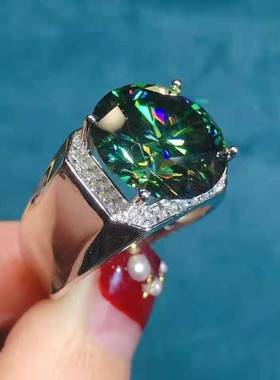 经典款1克拉蓝绿锆石戒指八心八箭霸气男款老板火彩好