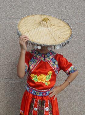 傣族舞蹈红花腰帽亮片少数民族舞蹈帽女童儿童节表演道具