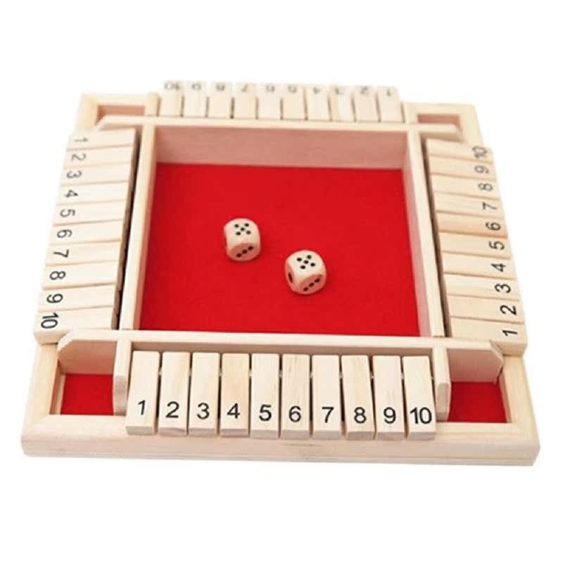 Shut The Box Dice Board Game 4 Sided 10 Number Wooden Flaps - 图1
