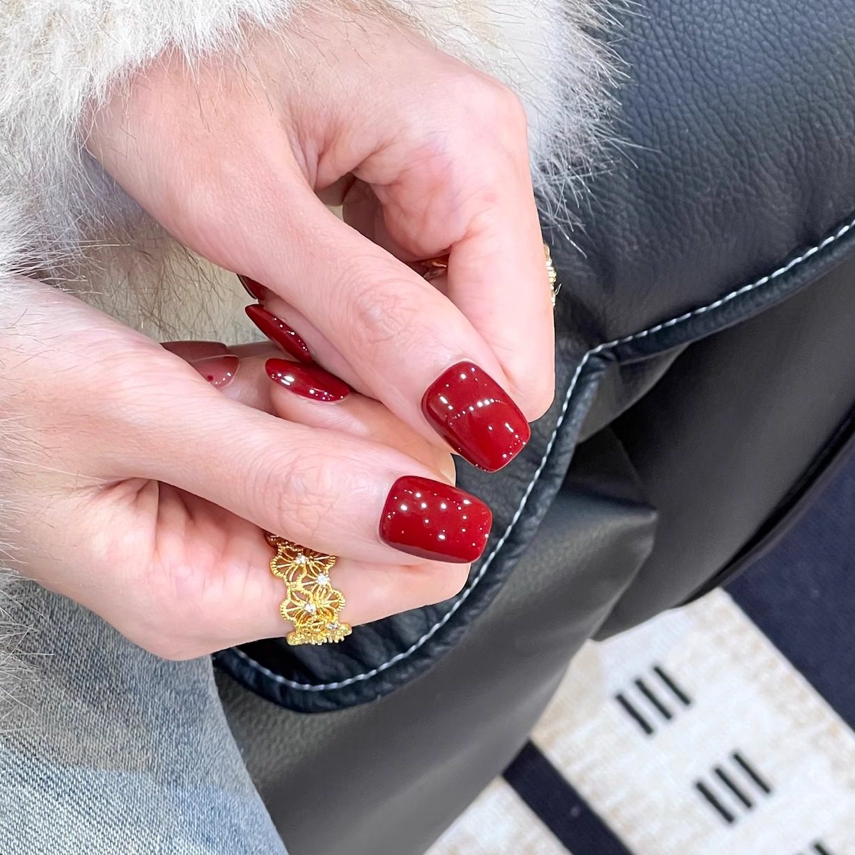 艺人纯欲红色法式猫眼手工美甲穿戴甲短款显白波点高级噶指甲贴片,淘宝优惠券,粉丝福利购,淘宝优惠卷