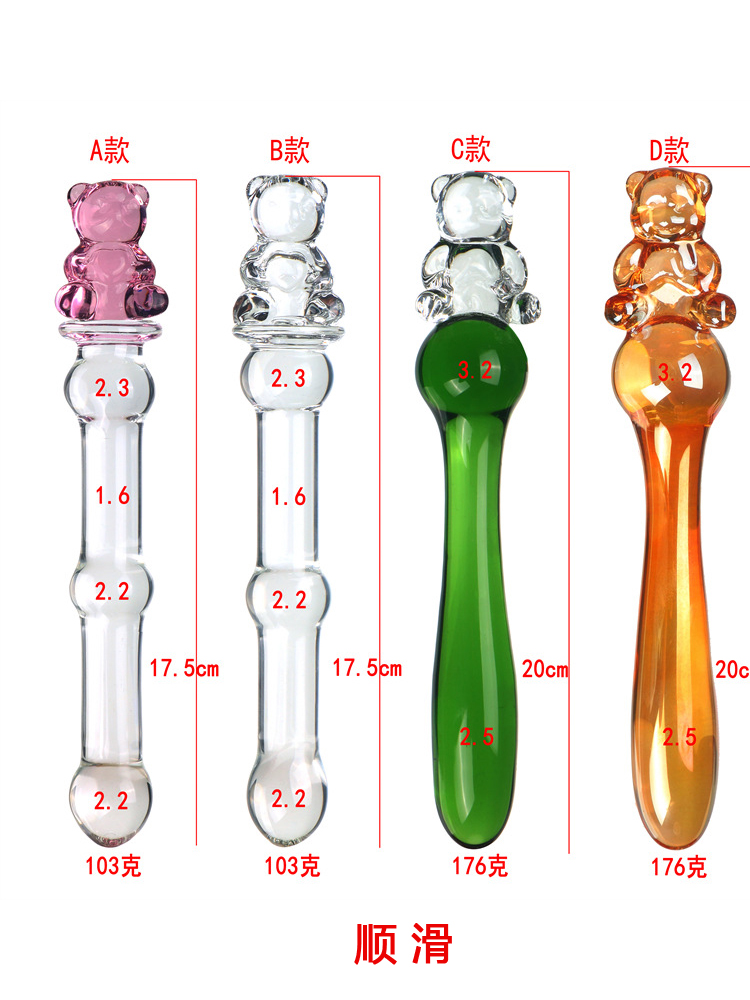 新款实心圆头润滑可爱玻璃棒粗头不易滑落小熊手柄彩色材料优质-图0