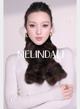 Melinda LI【贵气本色】黑标进口Z水貂本色拼皮交叉佩戴围巾围脖