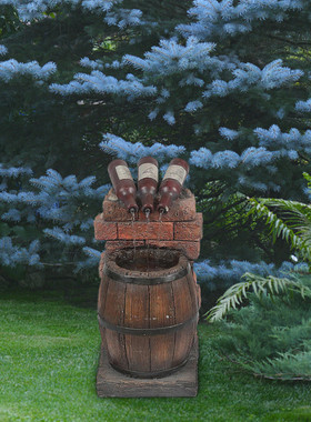 Resin Wine Bottle And Barrel Outdoor Water Fountain