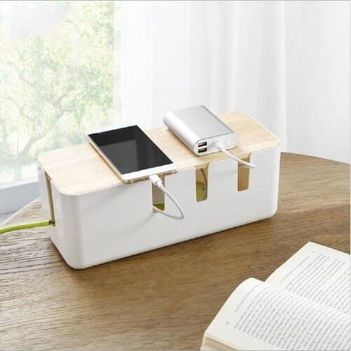 Wire Storage Box With Wooden Cover For Socket Cord Safe - 图1