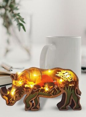 Camel Rhinoceros Wooden Ornament Forest Animals Wood Decor