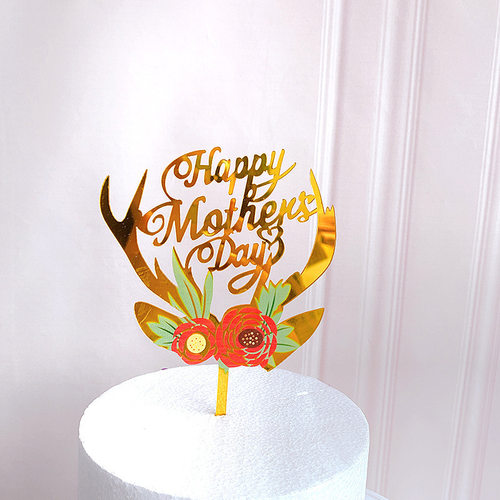 New Colored flowers Happy Birthday Cake Topper Golden Acryli - 图0