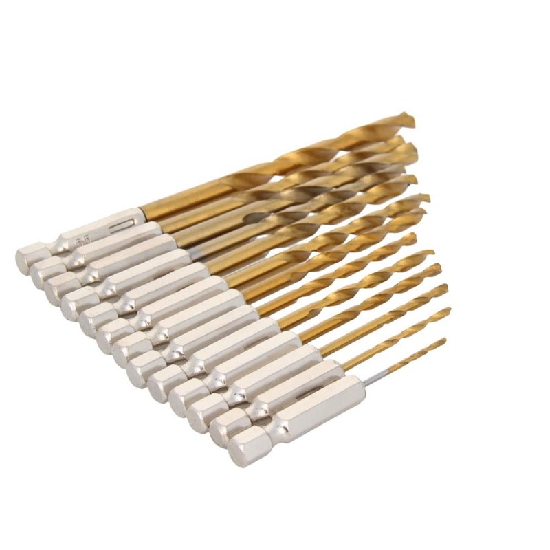 1set/2sets 13pcs/set Gold Hex Handle Twist Drill Set 1.5~6.5 - 图0