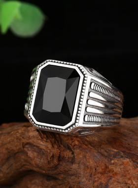 精工设计黑色锆石戒指开口复古个
