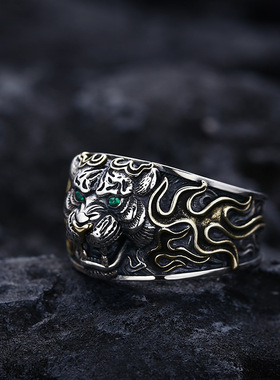 老虎王戒指老虎头开口可调指环复