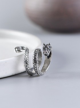 新款新款男士复古做旧龙戒指生肖