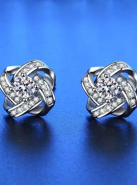 925 Sterling Silver Stud Earrings zircon For Women Fashion E