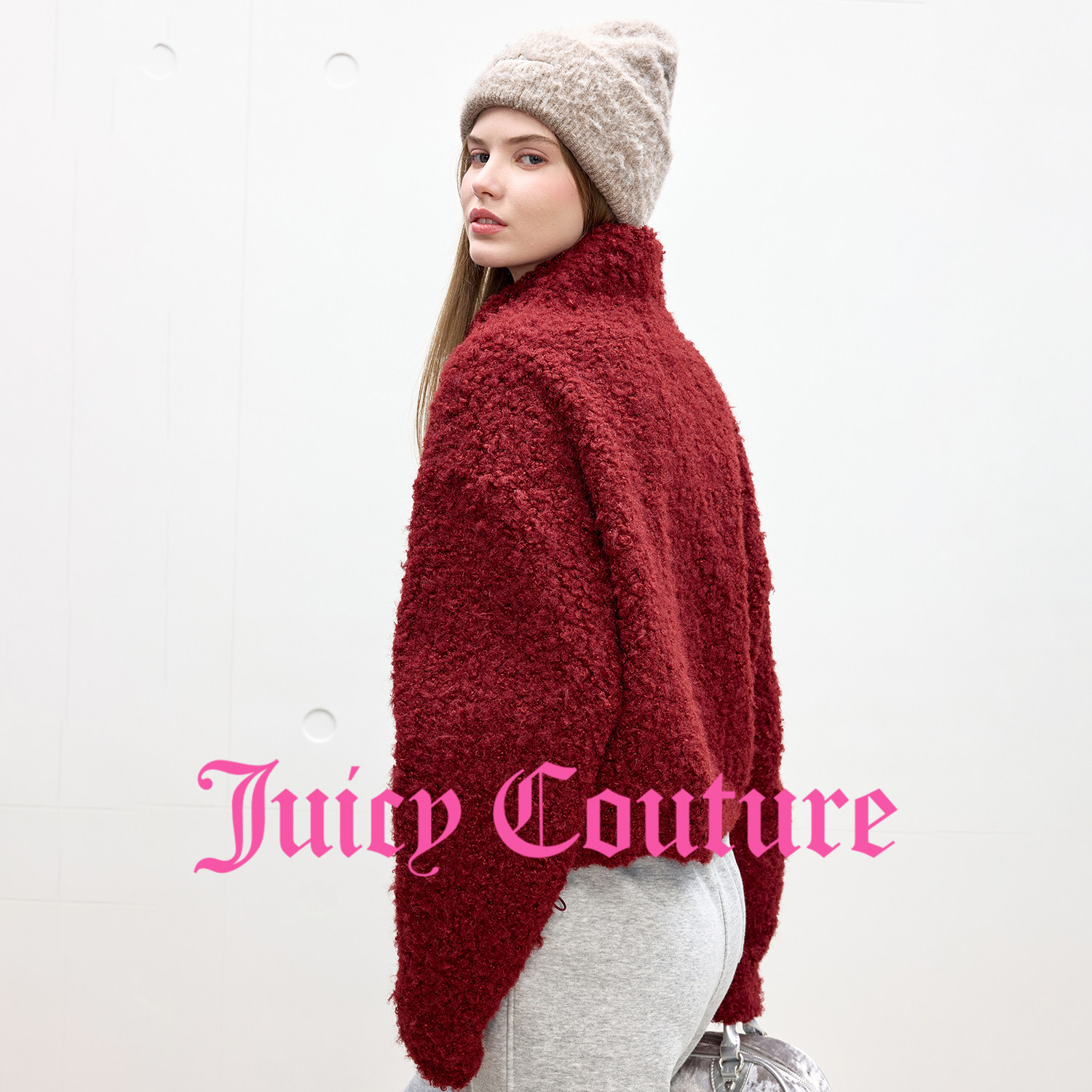 【含绵羊毛】Juicy Couture橘滋针织帽女2025年秋冬新款刺绣帽子 - 图1