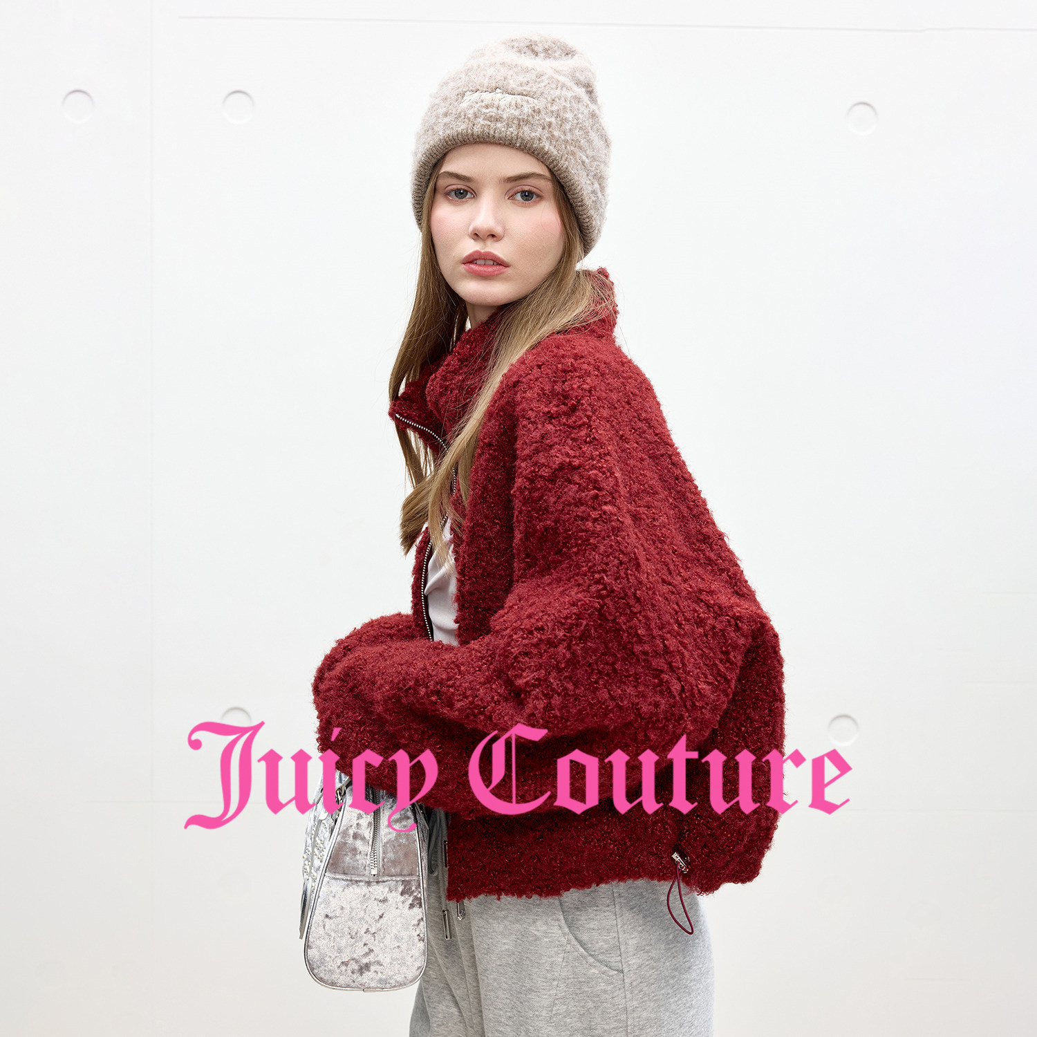 【含绵羊毛】Juicy Couture橘滋针织帽女2025年秋冬新款刺绣帽子 - 图0