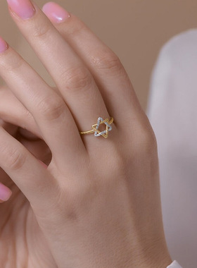 帕诗韵S925纯银六芒星潮流女式戒指原创拉丝工艺戒子轻奢小众指环