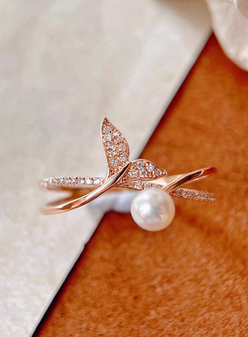 帕诗韵法式复古珍珠鱼尾戒指镶嵌s925纯银冷淡风轻奢时尚甜美女士