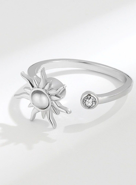 女闪钻可旋转太阳花戒指可调节